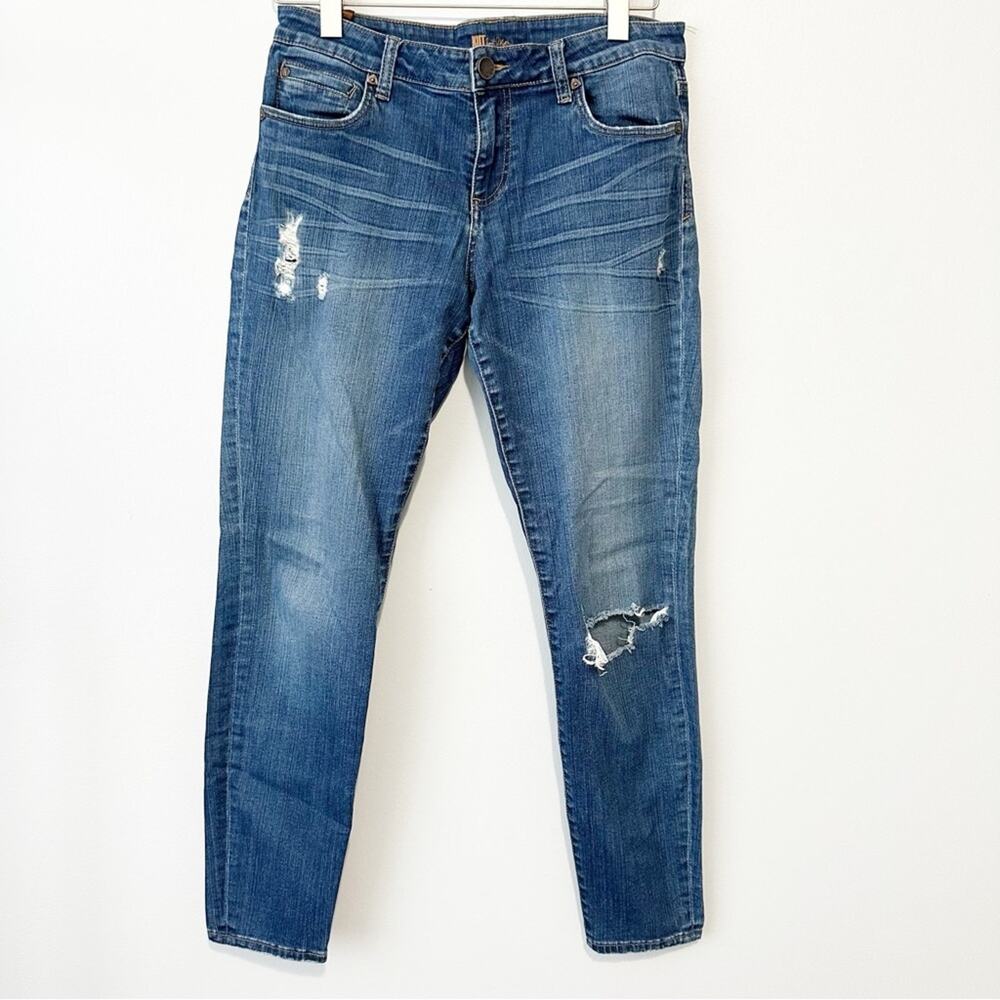 Kut from the Kloth high rise skinny jeans a blue distressed denim size 10